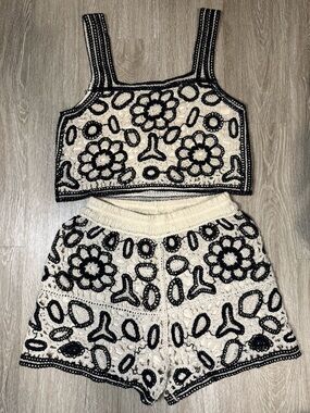 Rebellion Again - Cream and Black Crocheted Two-Piece Set